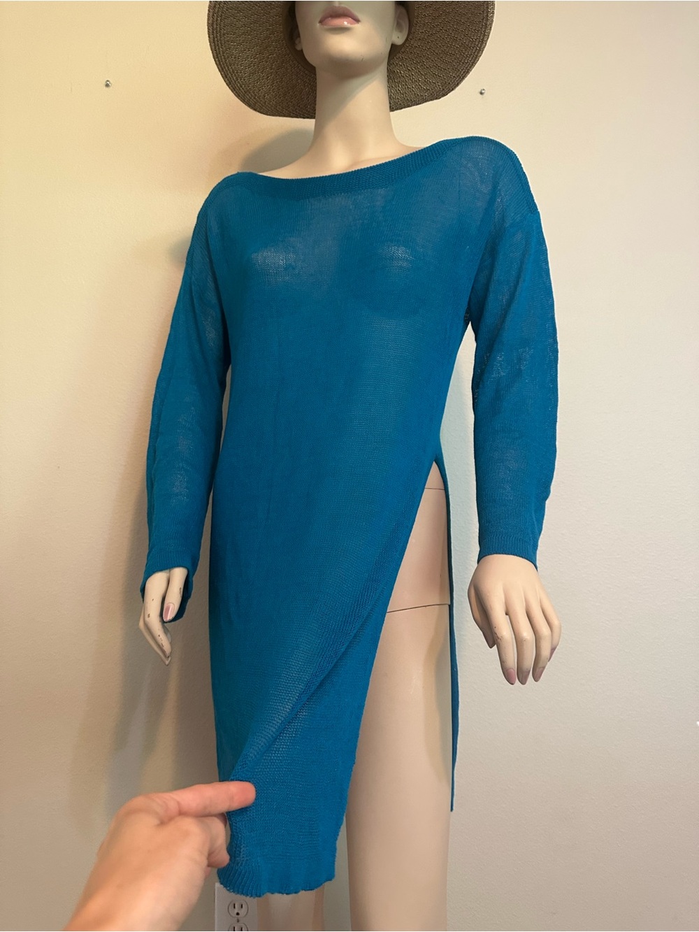 Teal Long Sleeve Knit cover up